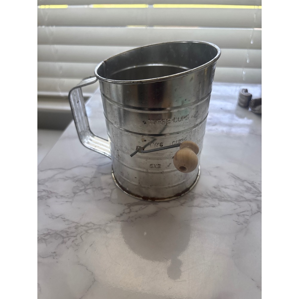 Vintage Good Cook 3 Cup Flour Sifter Stainless Steel Wood Handle Hand Crank
